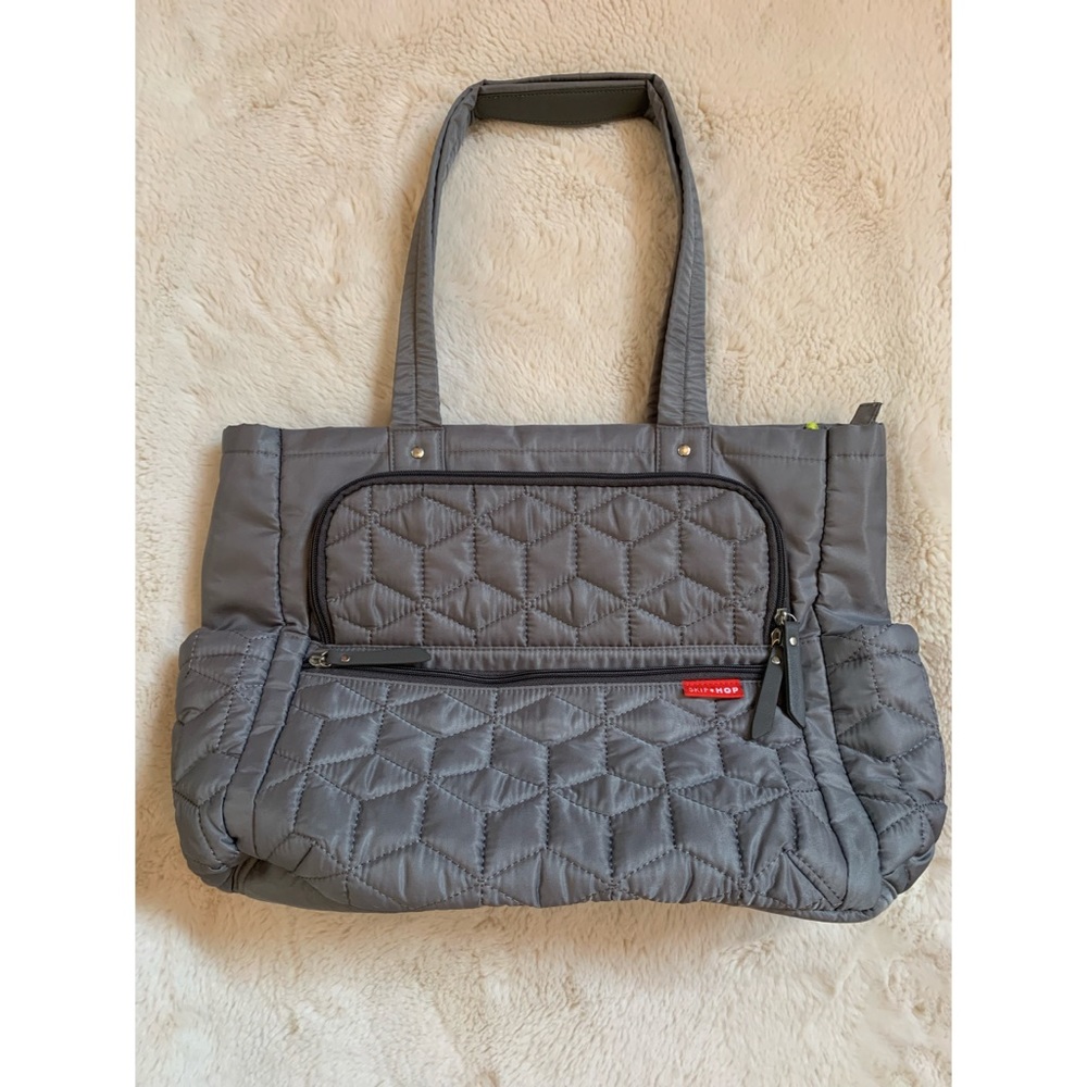 SkipHop, gray and lime green diaper bag EUC